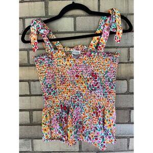 J.‎ Crew Floral Smocked Tie-Shoulder Peplum Cropped Tank Top Multi-Color Size XS